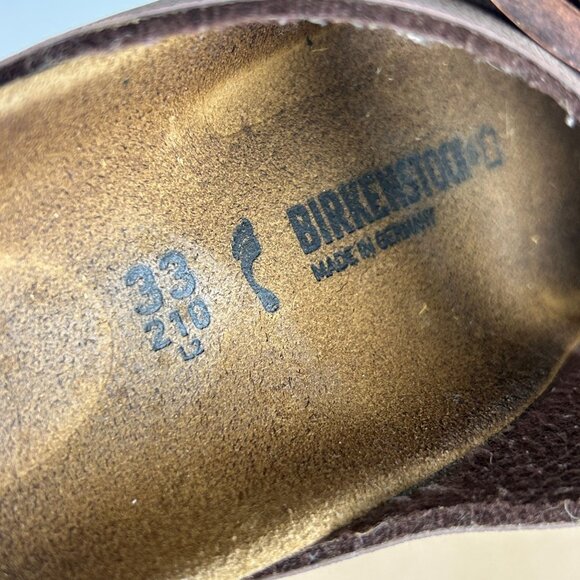 Birkenstock Arizona Two Strap Leather Sandals Kids 2 Brown Slide Casual Comfort - Picture 8 of 9